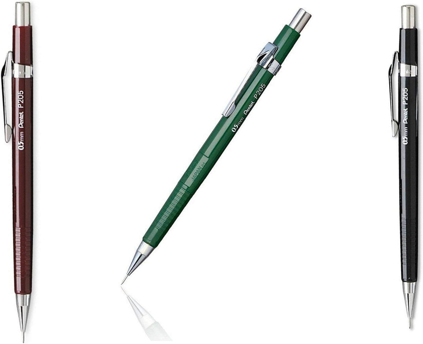 Value Pack of 3 Sharp Automatic Pencil, 0.5Mm, Black, Burgundy, Green Barrels,