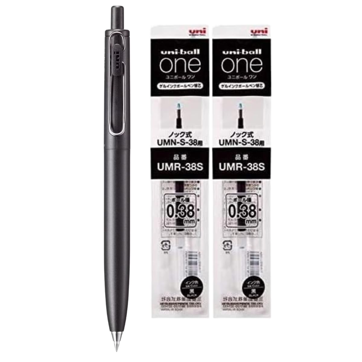 Replacement lead 2-piece set for Mitsubishi Pencil Uni-ball One, Charcoal Black