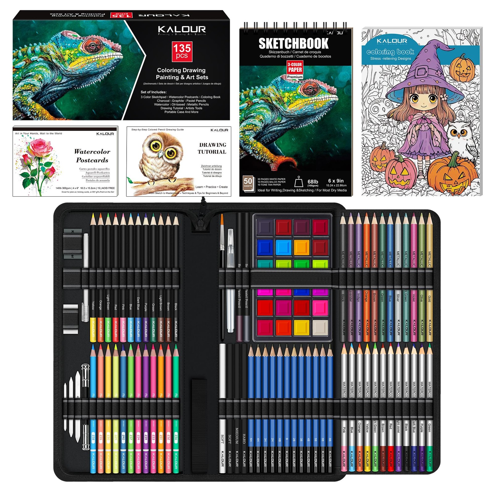 KALOUR 135 Drawing Set Sketching Kit,Art 1 Count (Pack of 135), Multicolor