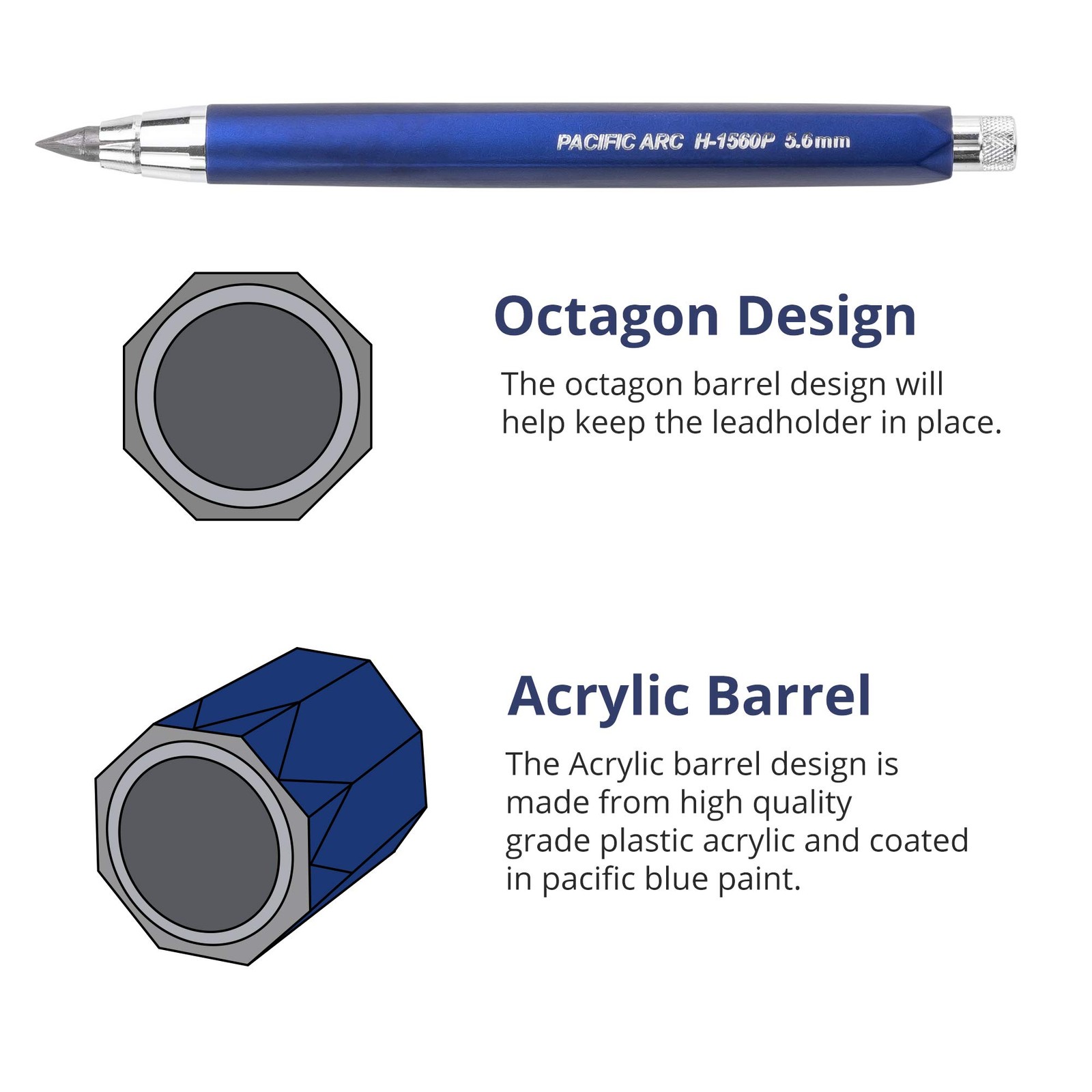 Premium Blue Technical Acrylic 5.6mm Clutch Lead Holder, Drafting, Sketching