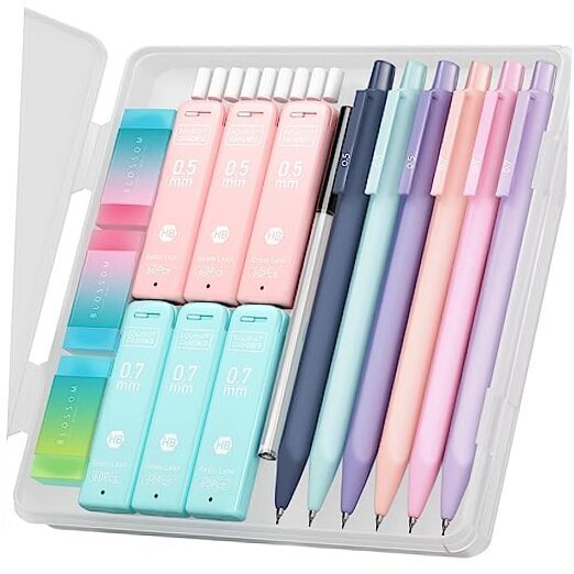 Cute Mechanical Pencil Set, 6PCS Pastel Mechanical Pencils 0.5 & 0.5mm + 0.7mm