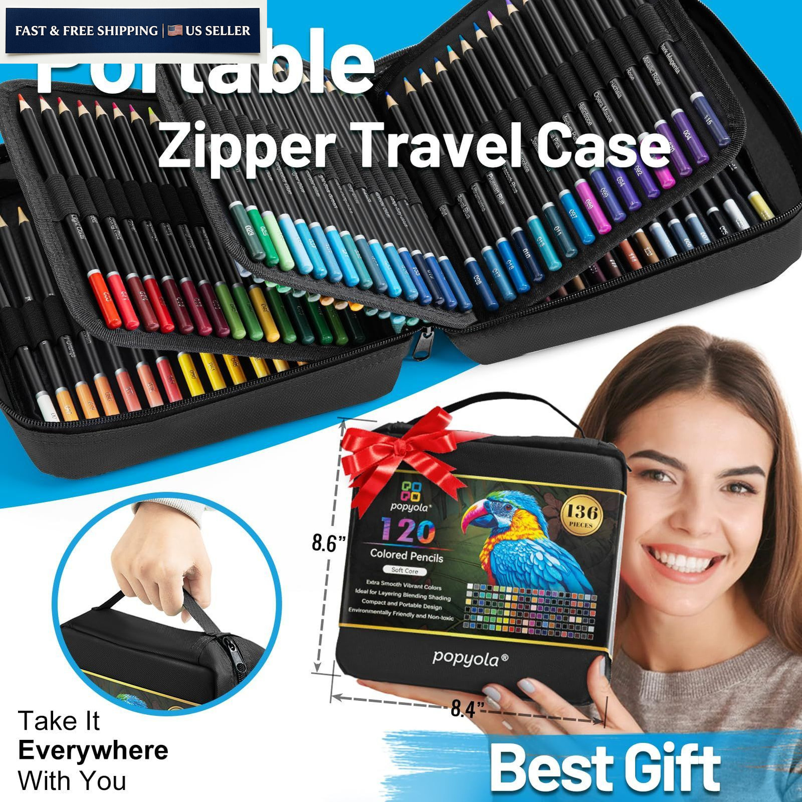136 PCS Colored Pencils Set for Adult Coloring Books, 120 Black
