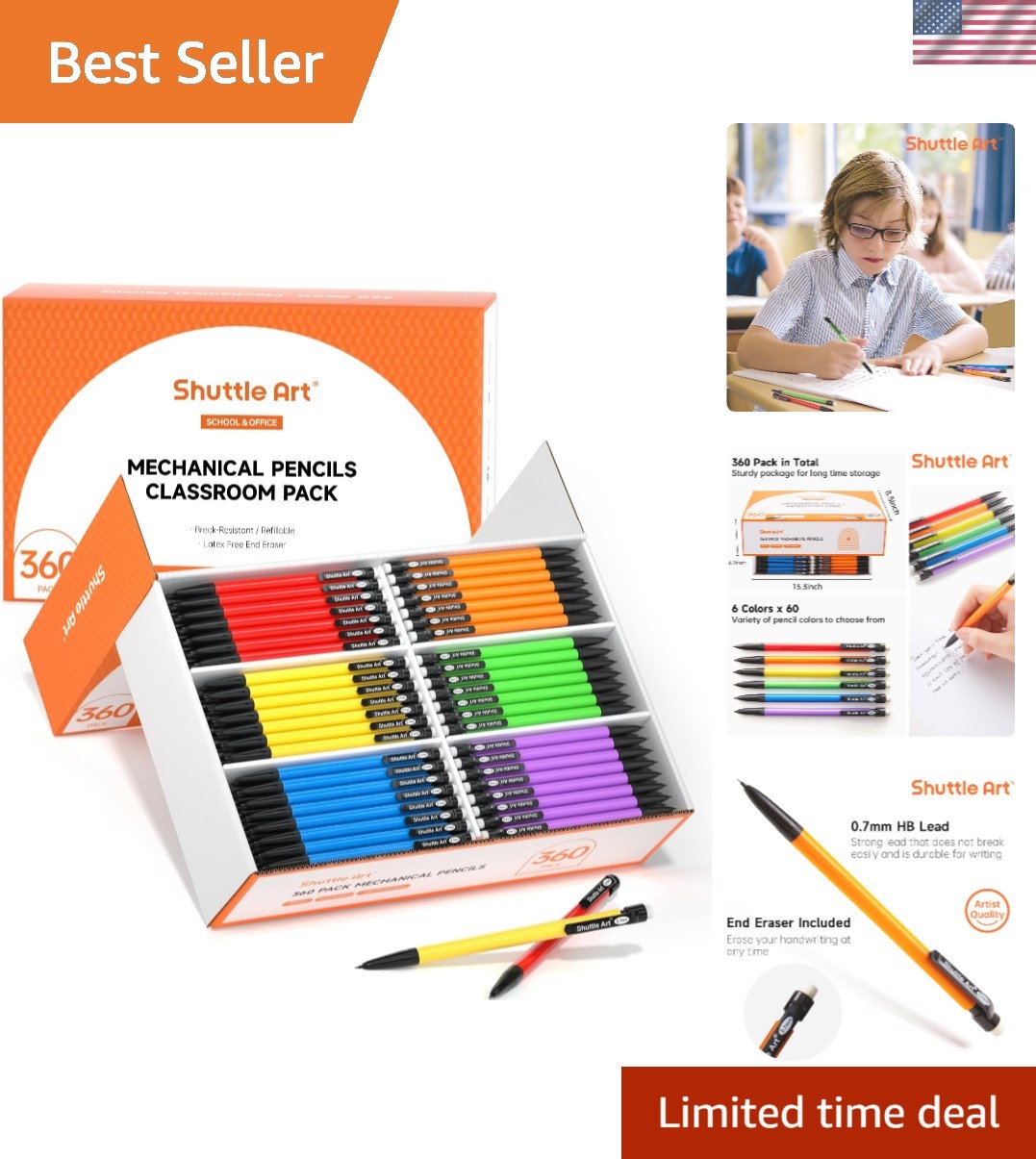 360-Pack Bulk Mechanical Pencils 0.7mm Medium Point – Assorted Colors