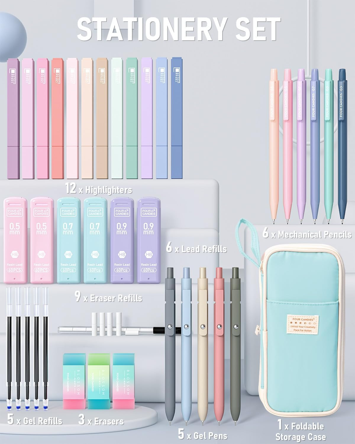 39 PCS Aesthetic Stationery Set with Cute Pen Case, College Supplies and Nursing