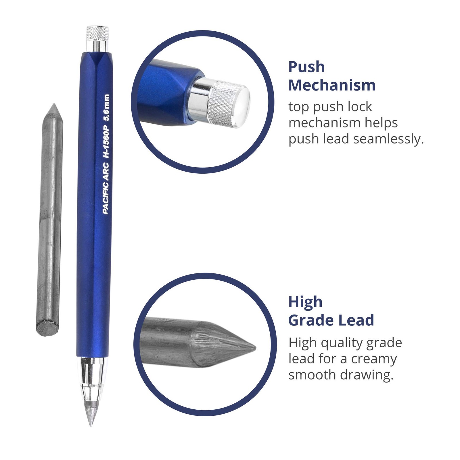 Premium Blue Technical Acrylic 5.6mm Clutch Lead Holder, Drafting, Sketching