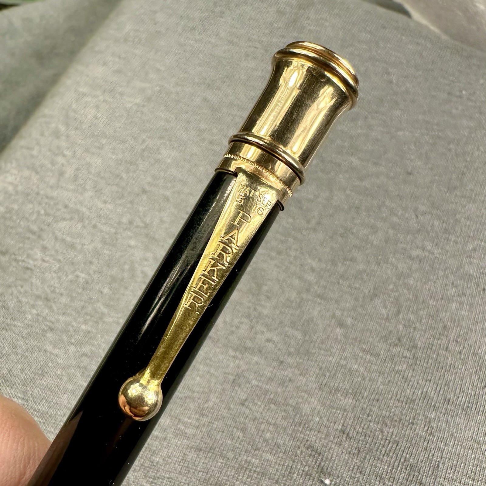 Vintage Parker Duofold Mechanical Pencil Gleaming Black Gold Filled Trim