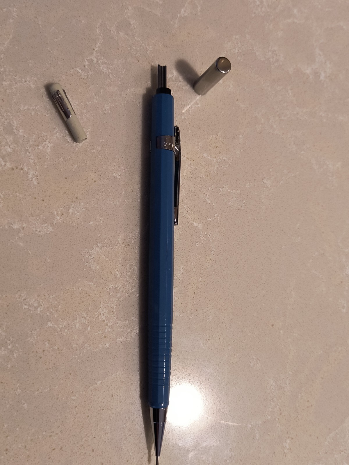 Pentel P207 Blue & Chrome 0.7mm Mechanical Pencil, with pocket clip, New.