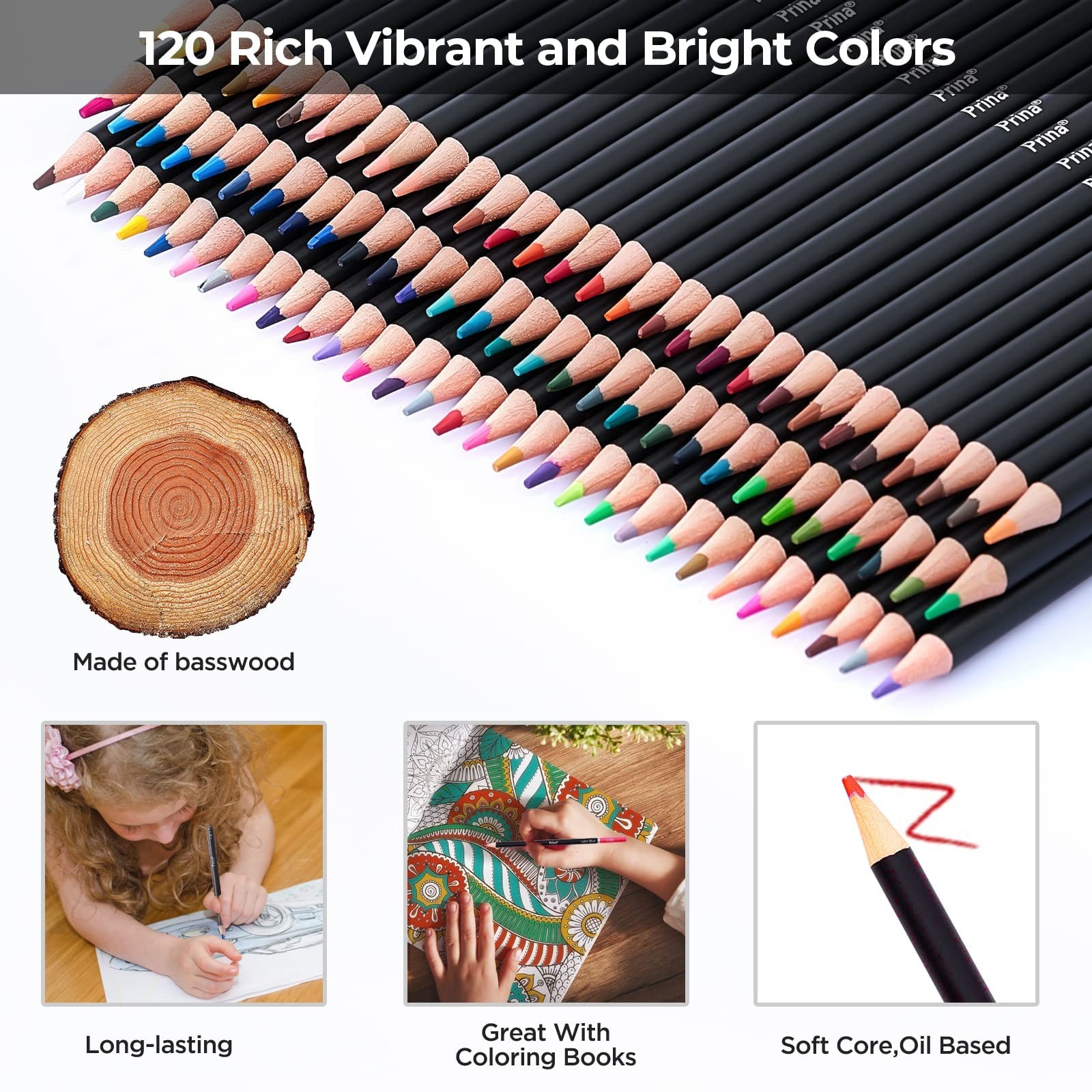 PRINA Art Supplies 120 Colors Colored Pencils Set for Adults Multicolor