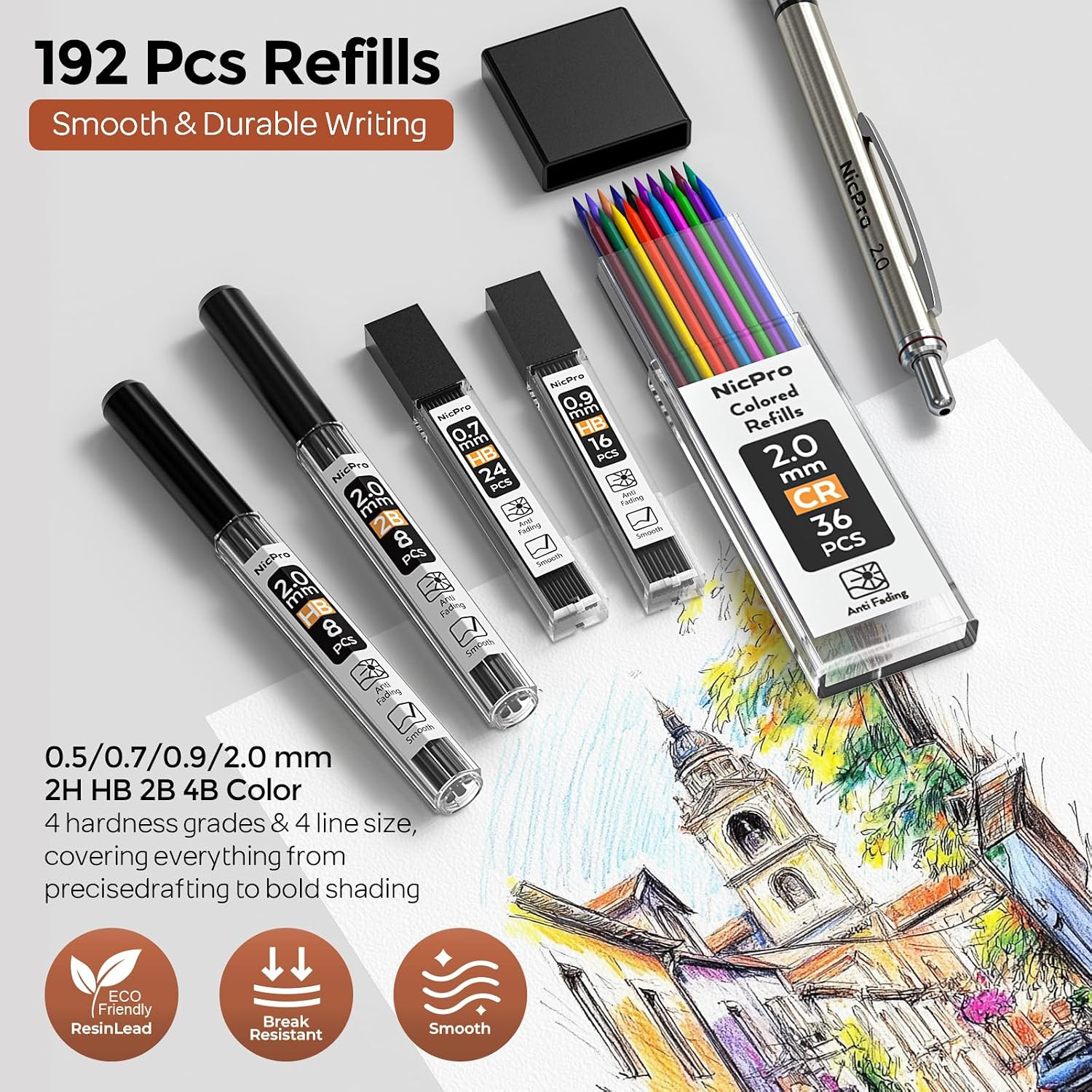 6PCS Art Mechanical Pencil Set, 3PCS Metal Drafting Pencil 0.5 Mm & 0.7
