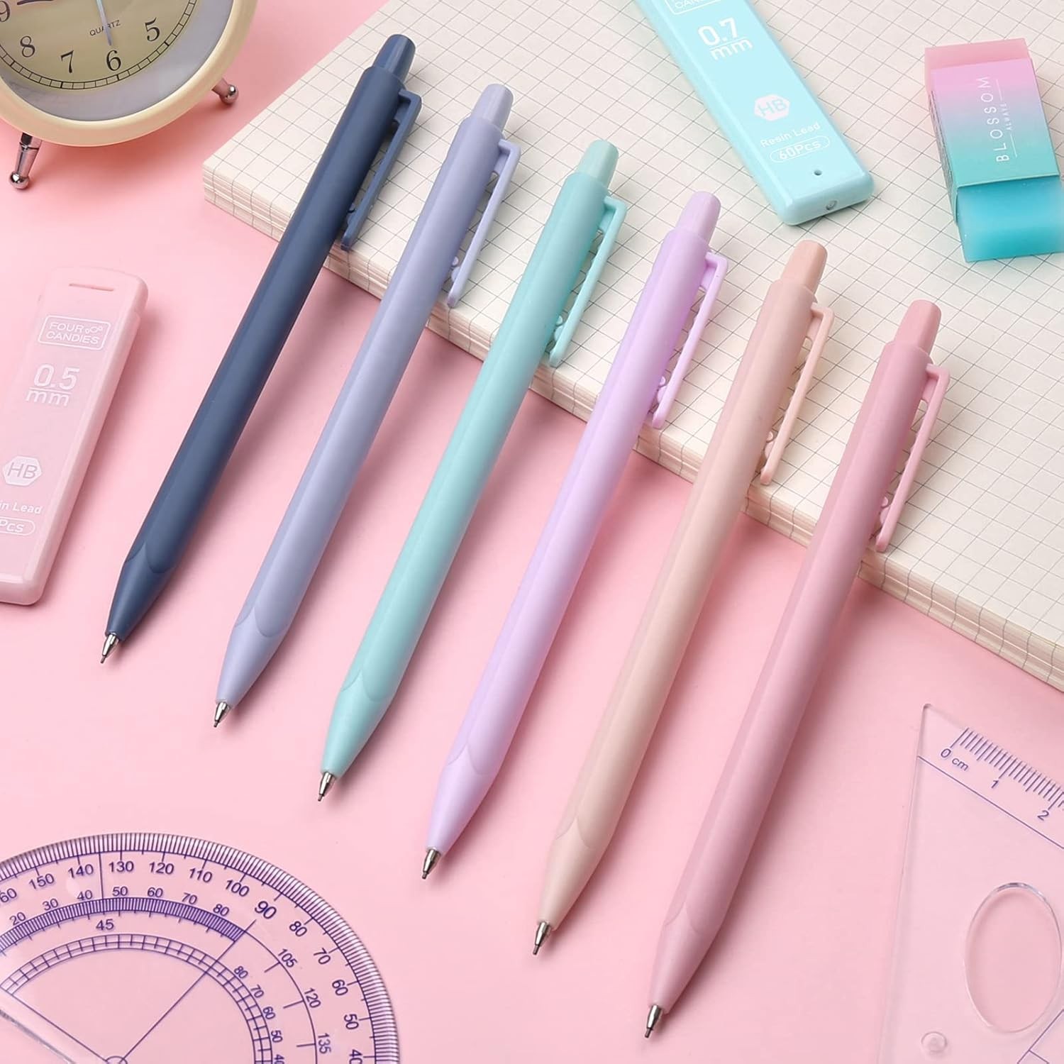 Mechanical Pencil Set 6PCS Mechanical Pencils 0.5 0.7 0.9mm with Leads & Erasers