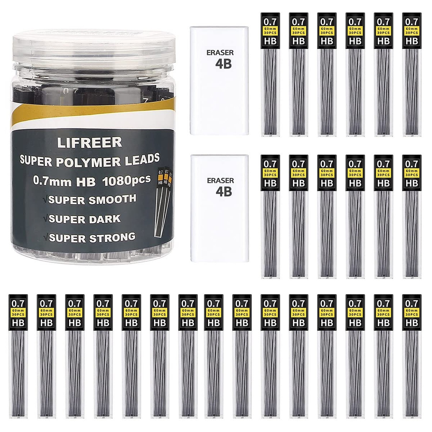 Lifreer 0.7 Lead Refills (1080 Pcs), Unbreakable 0.7 mm lead refills And 2 Pr…