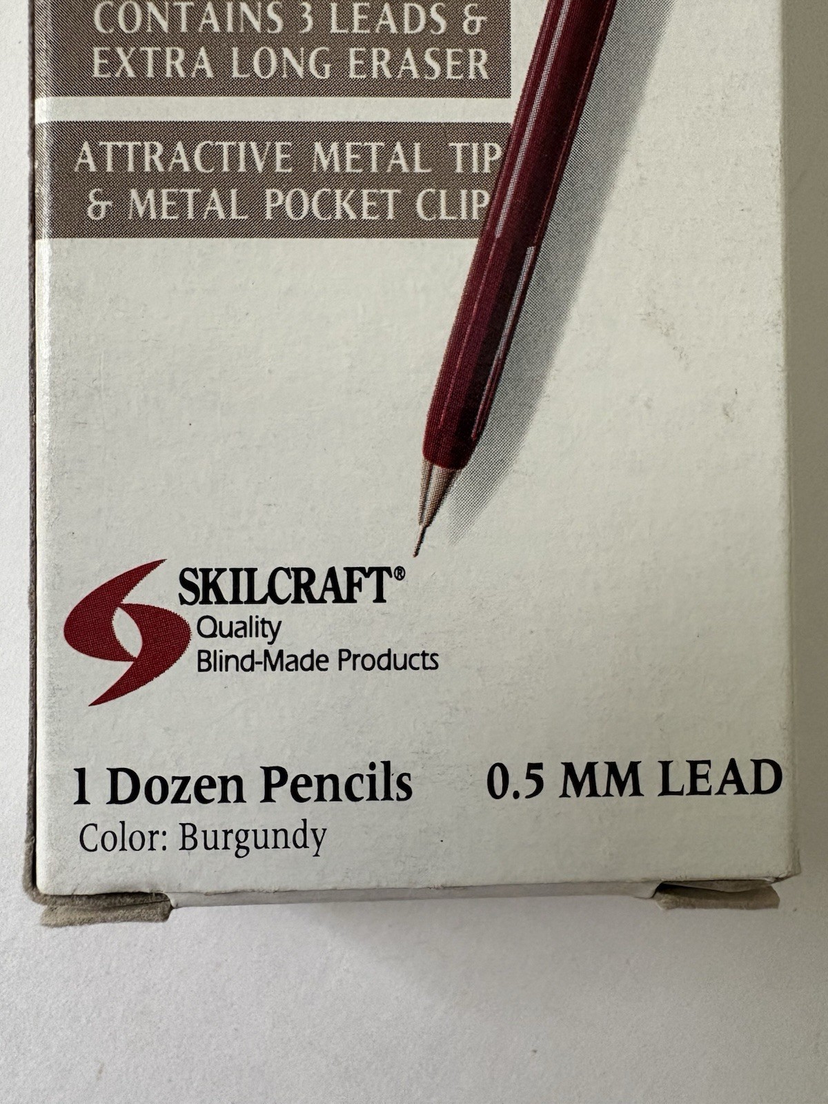 Box Unused 12 Fidelity SKILCRAFT BURGUNDY Mechanical Pencils 0.5 mm Push Action