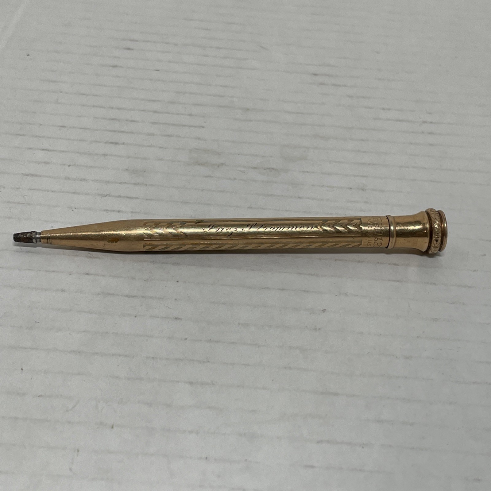 Wahl Eversharp Gold Filled Mechanical Pencil 1930 Herringbone Art Deco Inscribed