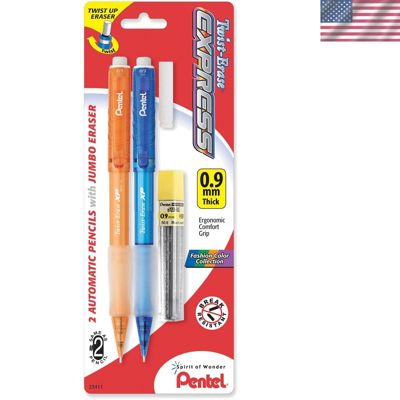 Comfortable Twist-Erase Automatic Pencil – 2 Pack with Assorted Color Barrels