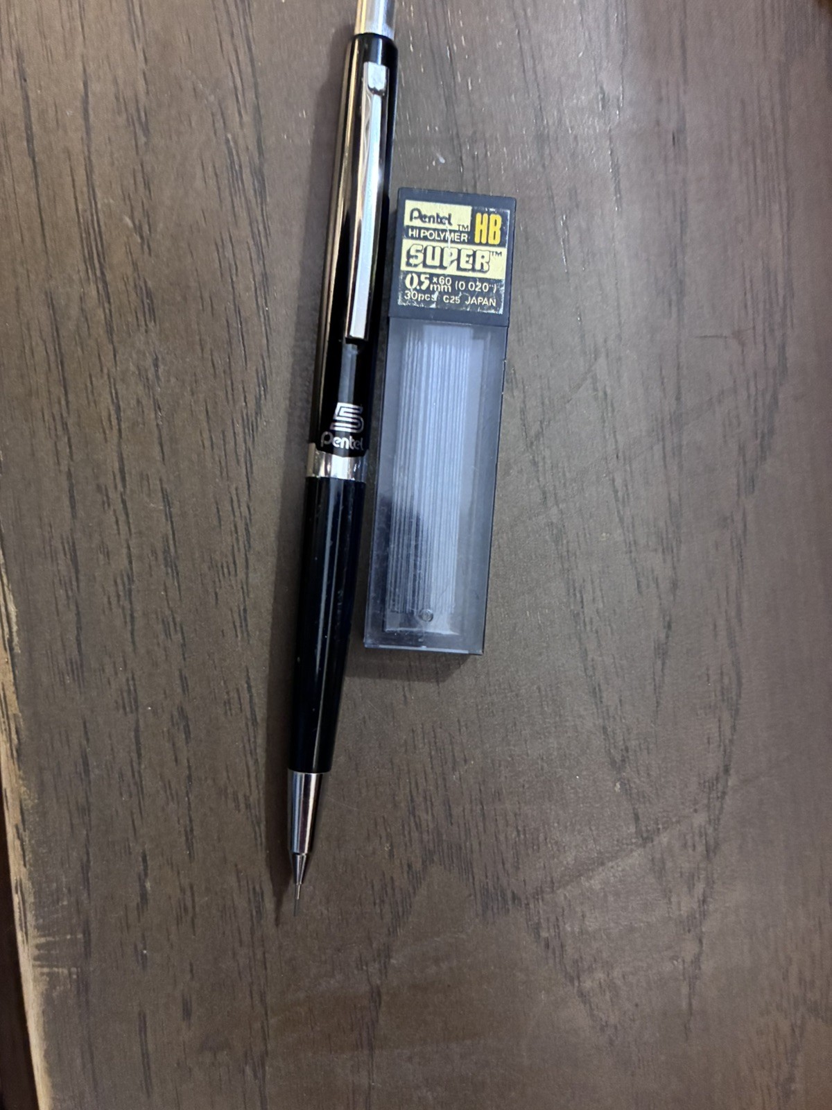 Pentel 5 SHARP EXECUTIVE Vintage Japan Black Automatic Precision Pencil + refill