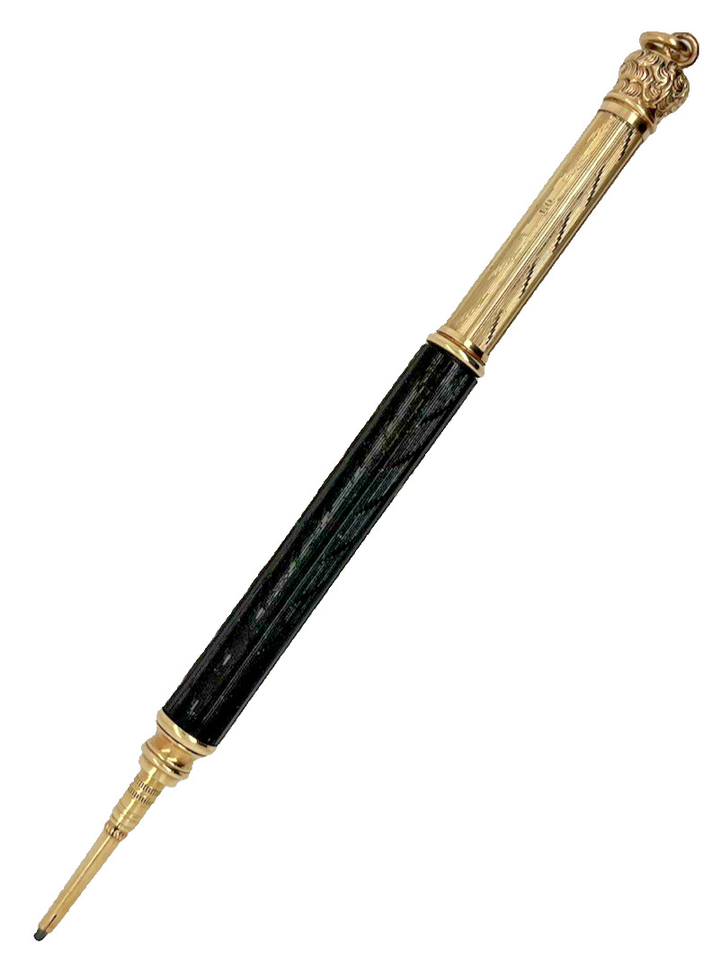 Antique Gold-Filled Propelling Pencil Vulcanite Foliate Finial Engine Turned JO