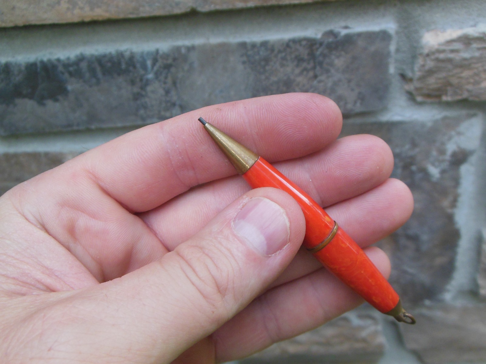 Celluloid Golf Pencil Mini Mechanical Marbled Red / Orange Swirled