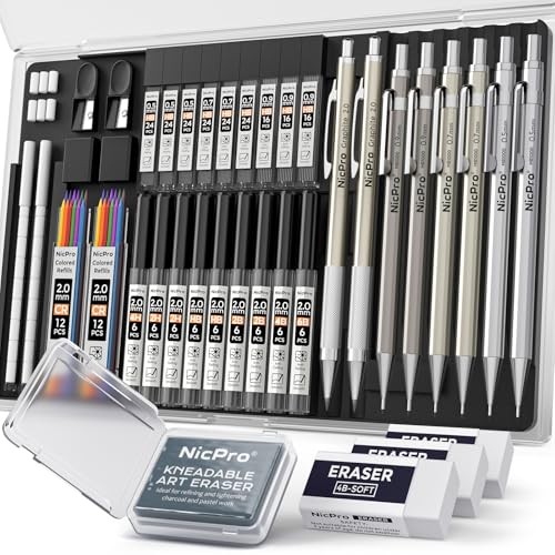 37PCS Art Mechanical Pencil Set, Metal 8 Pack （0.5mm & 0.7mm & 0.9mm & 2.0mm）