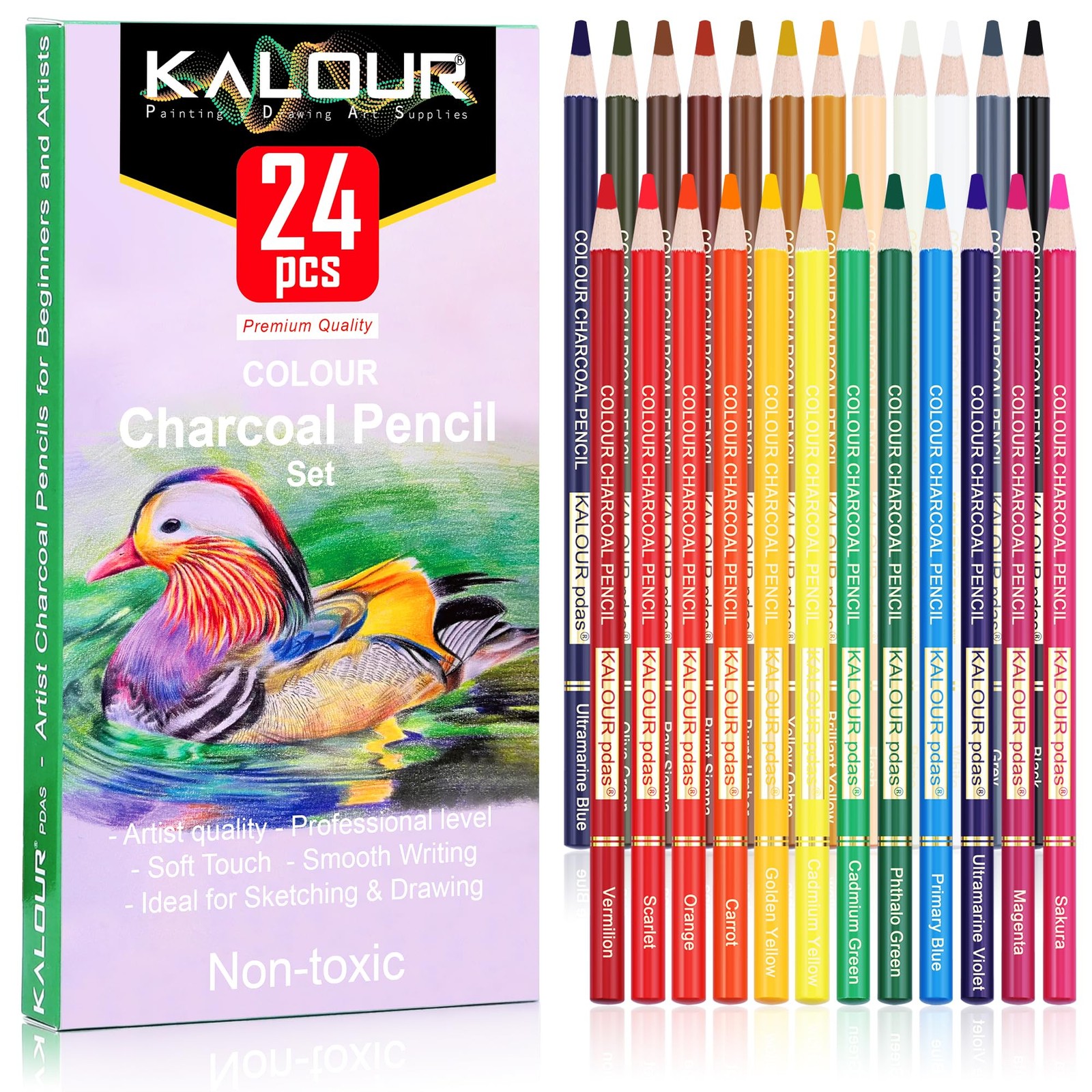 KALOUR PDAS 24 Premium Colored Charcoal 24 Count (Pack of 1), Multicolor