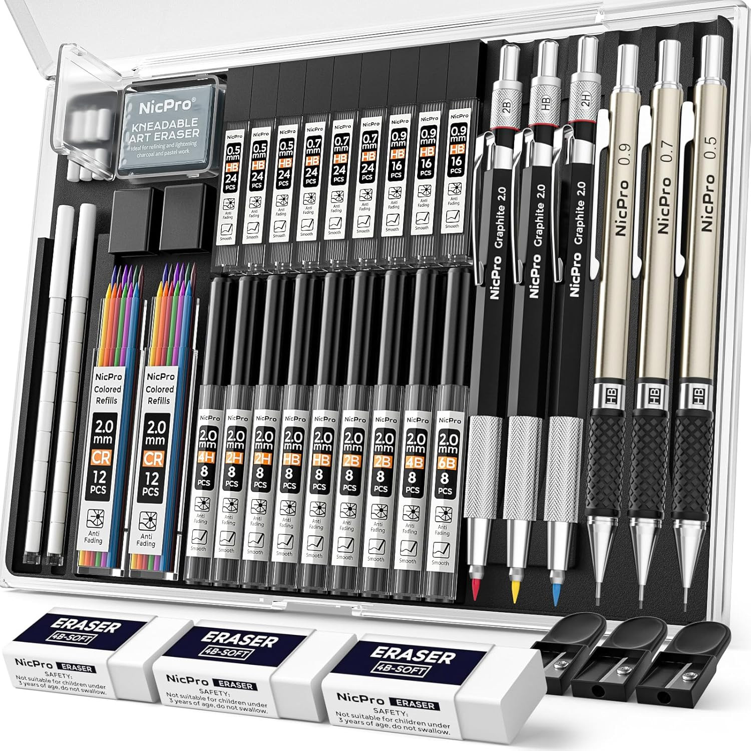 35PCS Art Mechanical Pencil Set, 3 PCS Metal Drafting Pencil 0.5 Mm & 0.7 Mm & 0