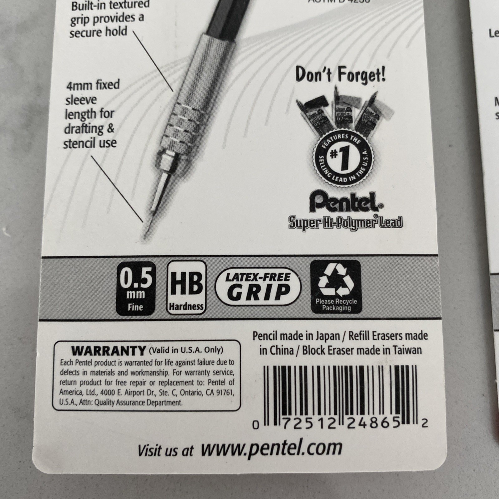 2 X Pentel Graphgear 500 PG525 & 1000 PG1015 0.5mm Mechanical Pencil NIB