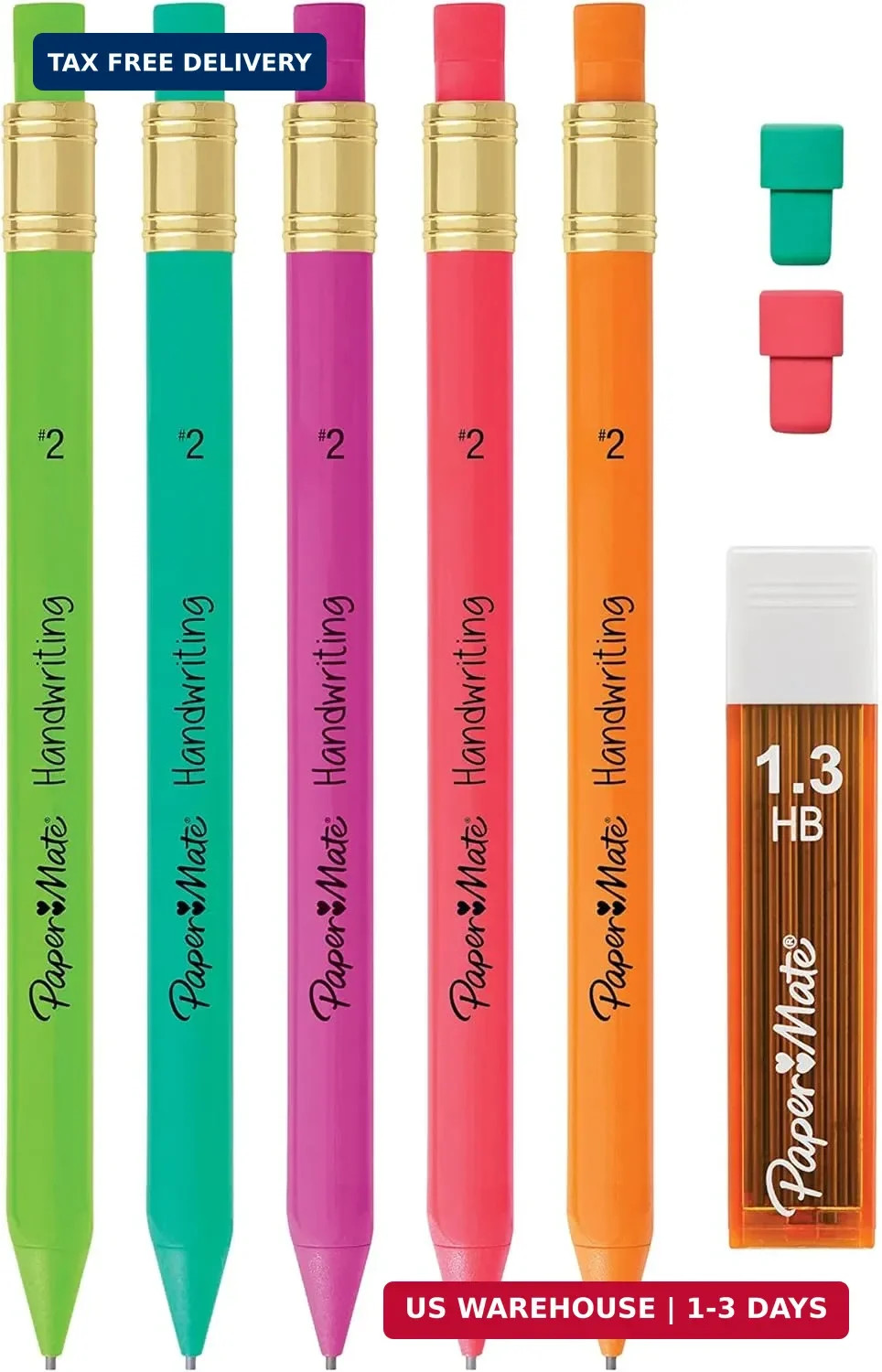 Triangular Mechanical Pencil Set for Kids – 8 Count with Lead & Erasers 2 PCS US