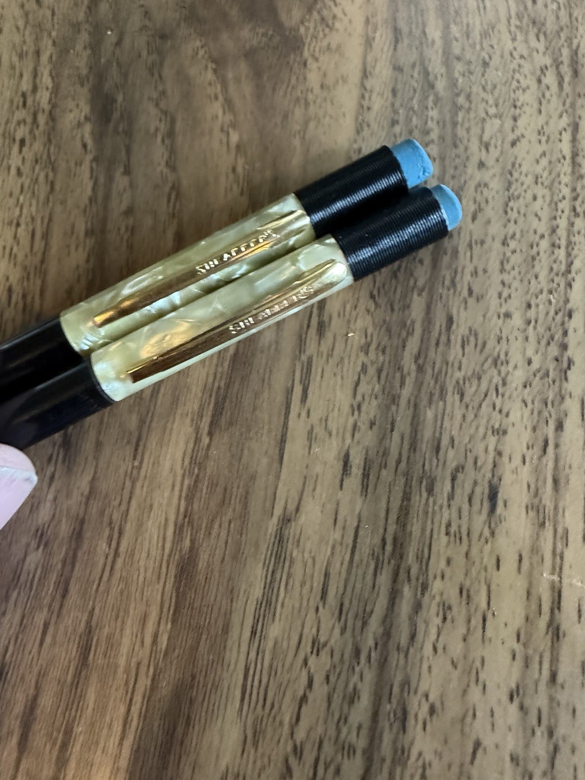 Vintage Pair Mechanical Pencil Sheaffer’s Black Gold and Silver MOP