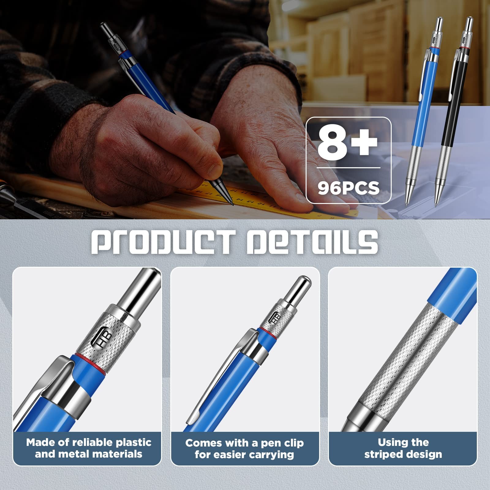 6 Welders Pencils With 96 Refills 2mm 8 Colors Drafting Marking Pen Tool