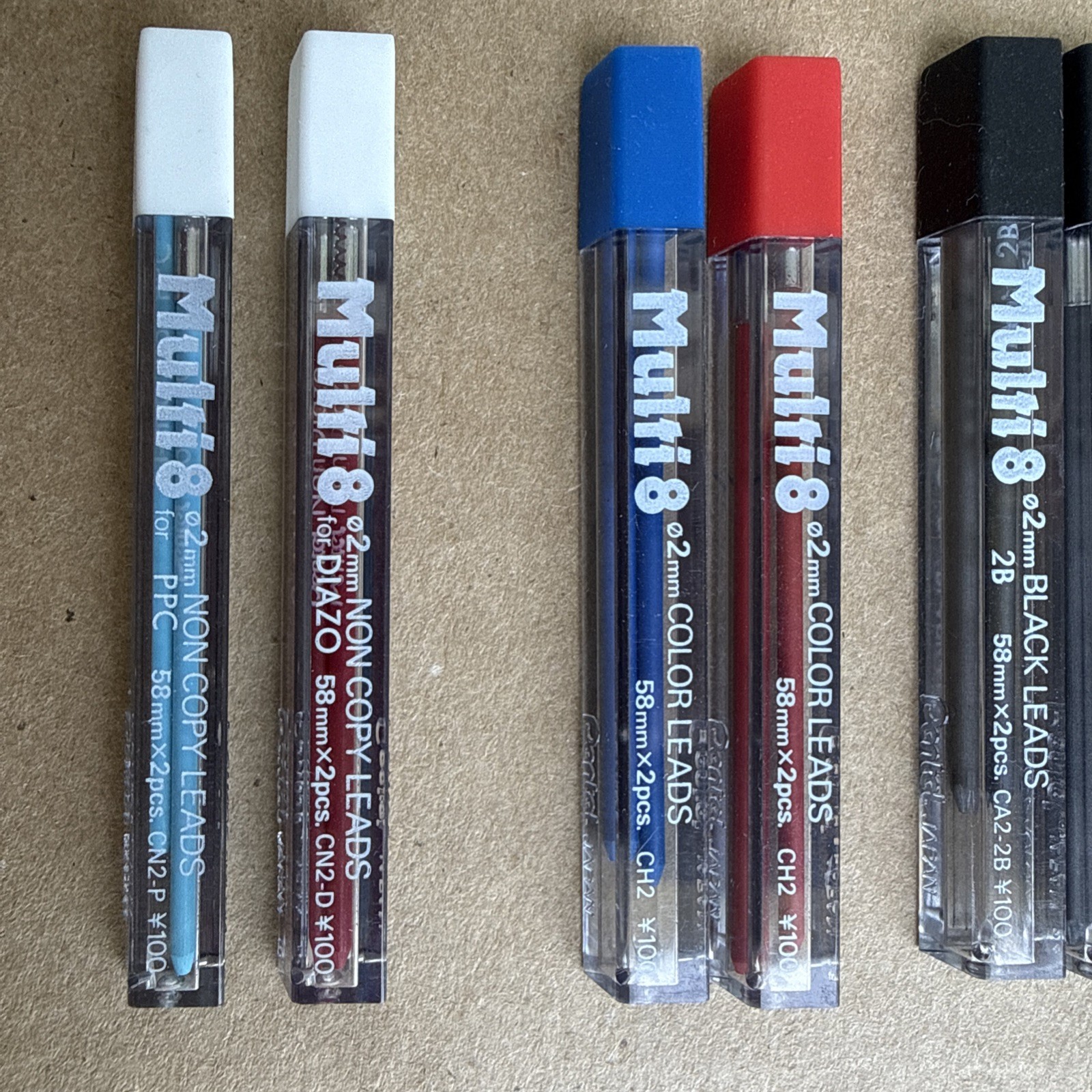 Pentel Multi8 2mm Color Leads 2x58mm LOT of 8 Tubes Refill Black Red Blue
