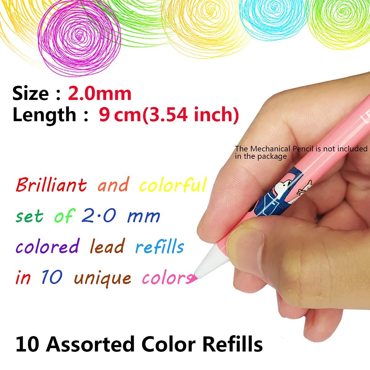 200pcs 2.0mm Mechanical Pencil Lead – 10 Unique Colors for Drawing & Sketching S