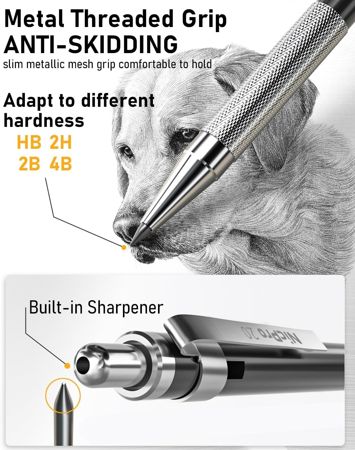 Artistic Mechanical Pencil Set with 6 Pencils and 8 Lead Refills in Storage Case