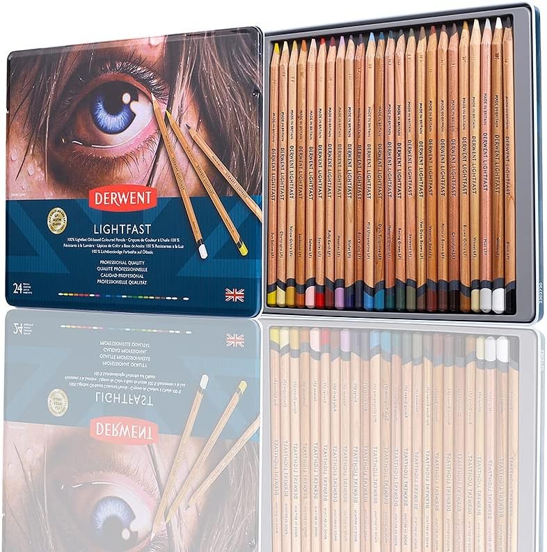 Derwent Lightfast Colored Pencils 24 Tin, Set of 24 Count (Pack 1), Multi