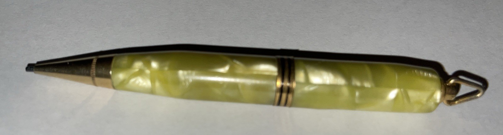 Vtg Art Deco Mechanical Pencil Green Marbled Celluloid w/Ring Top Golf Pencil