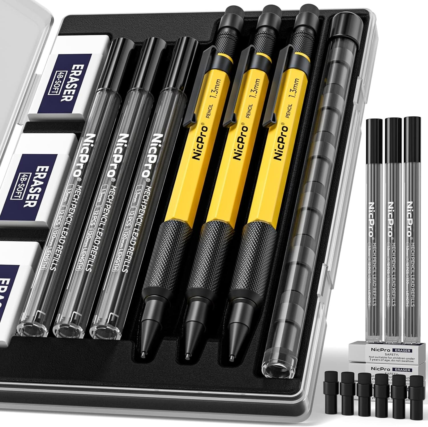 Premium Mechanical Pencil Set – 36 Lead Refill – 3 Eraser – Marking – Case