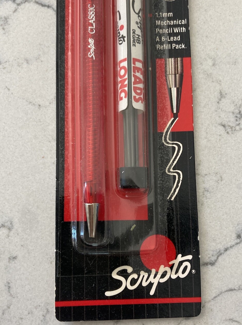 VINTAGE SCRIPTO Clasic Mechanical Twist Pencil Long Lead Clear Red 1991 NEW