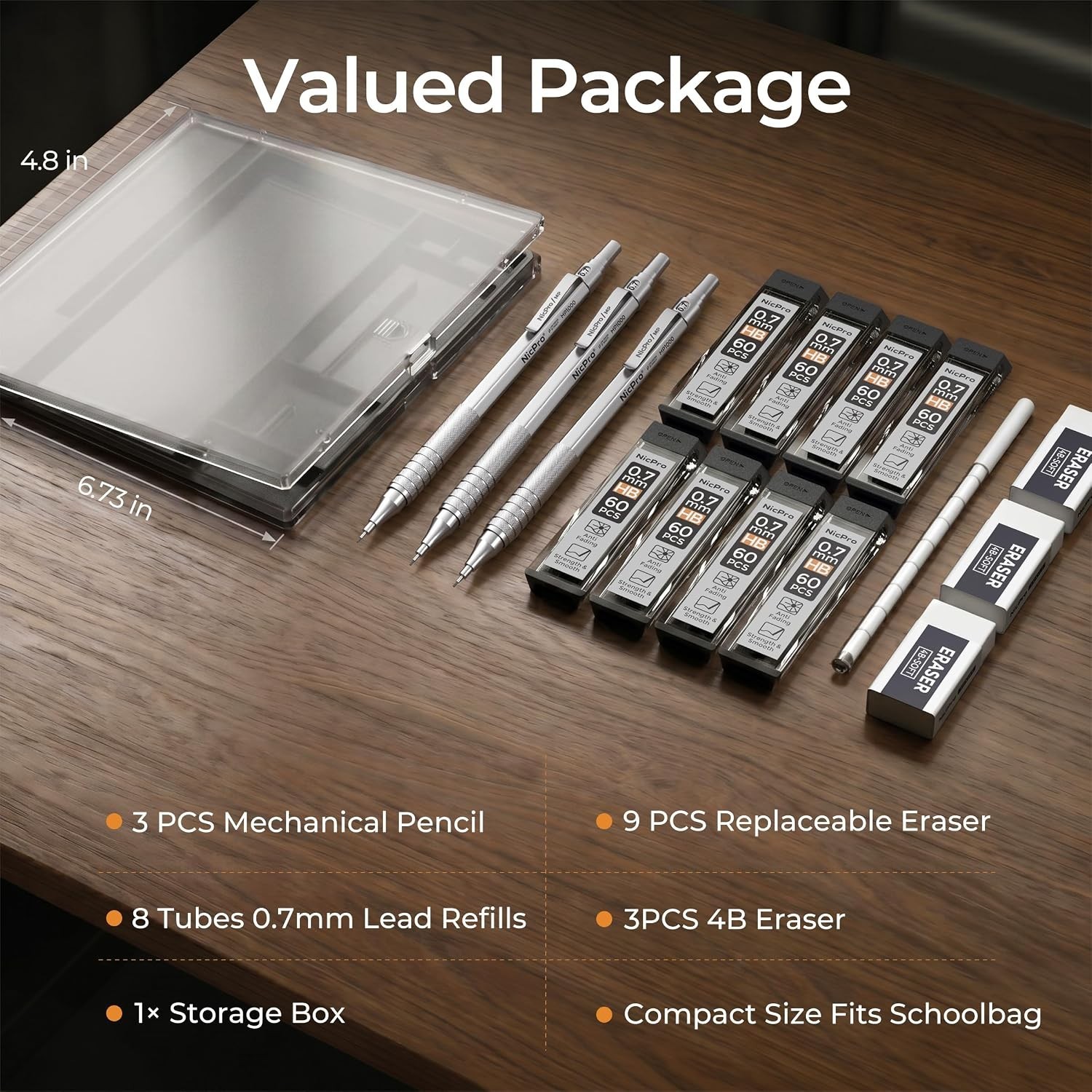 Durable Silver Mechanical Pencil Set with 8 HB Refills for Drafting & Sketching
