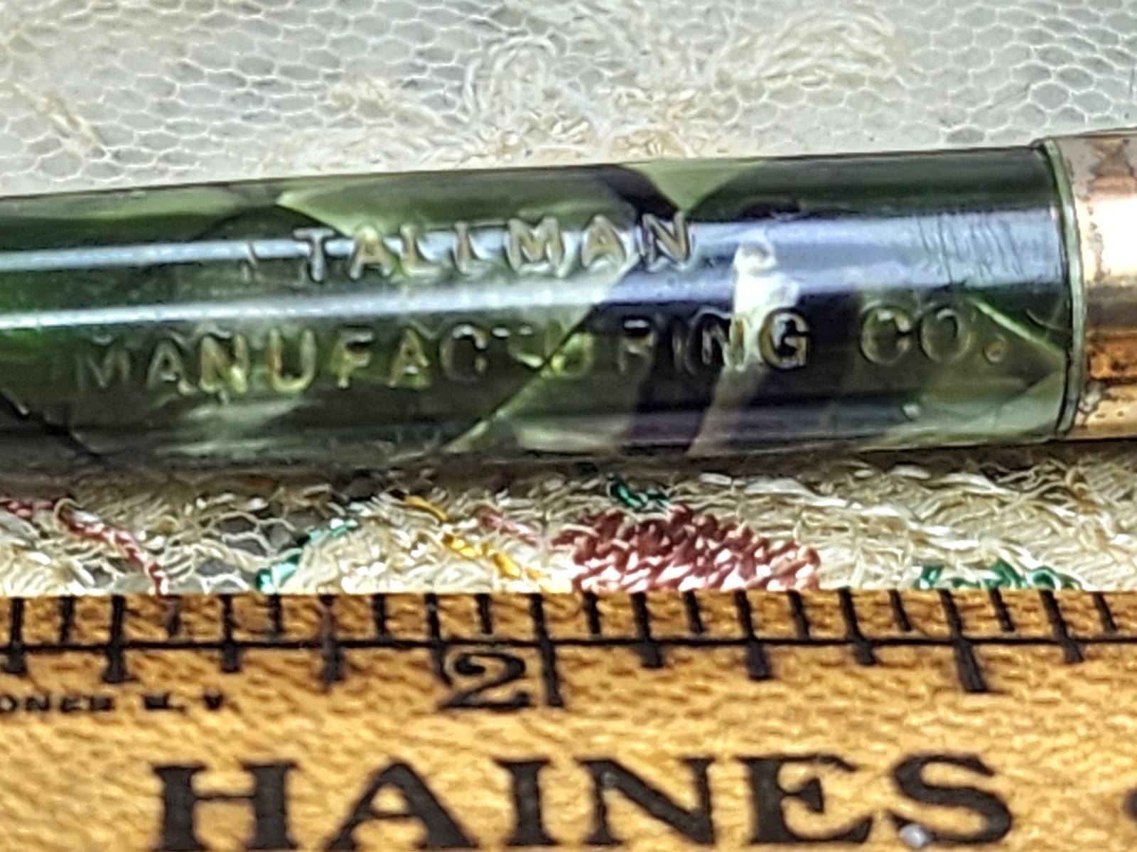 VTG Parker Challenger Pencil== Green Marbled Advertisng Tallman Cadilac Decatur