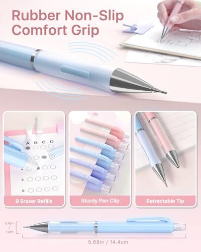 Pastel Mechanical Pencil Set 0.7mm, with HB #2 Lead Refills, Cute 0.7 mm