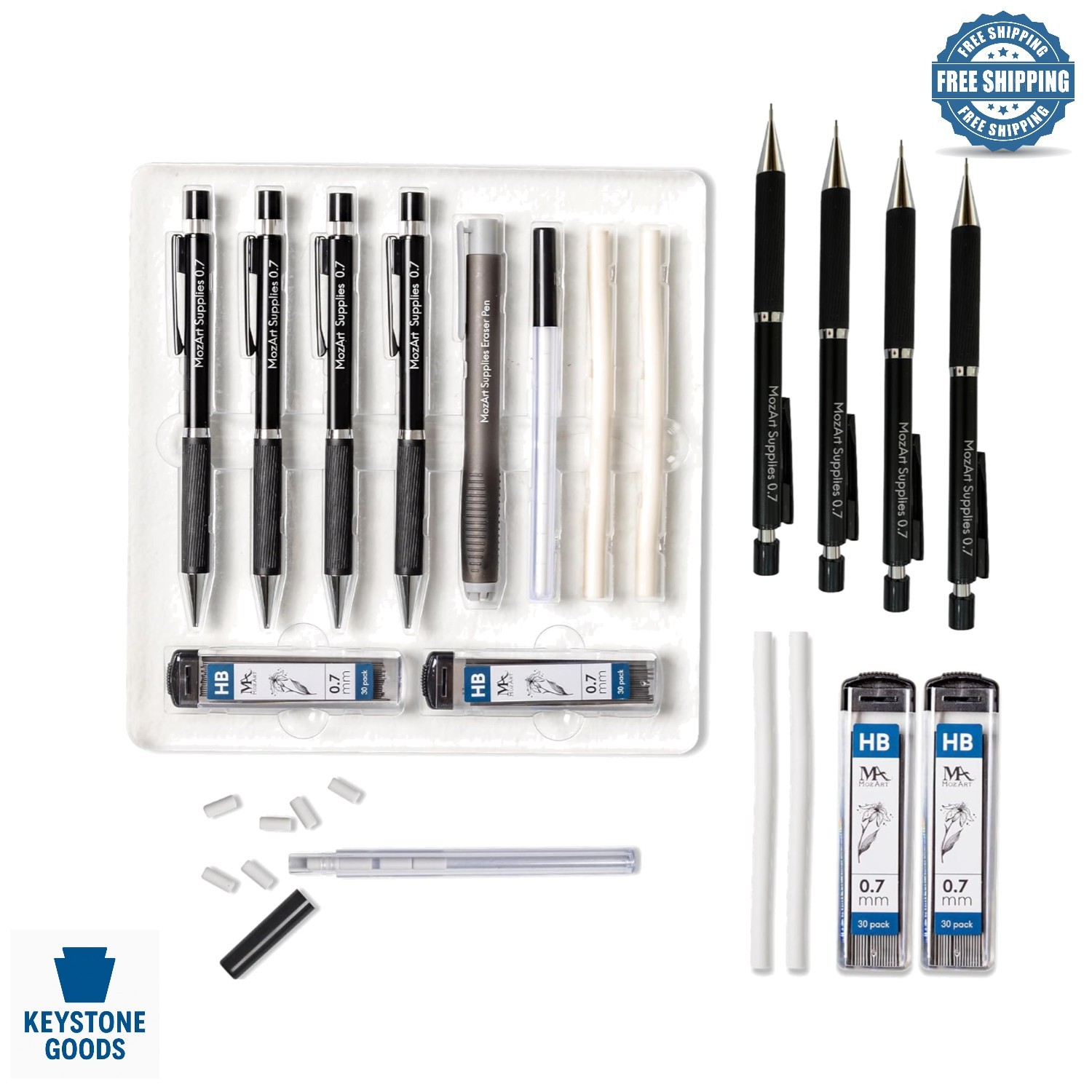MozArt 0.7mm Mechanical Pencil Set with Eraser & Refills – Ideal for Art, Dra…