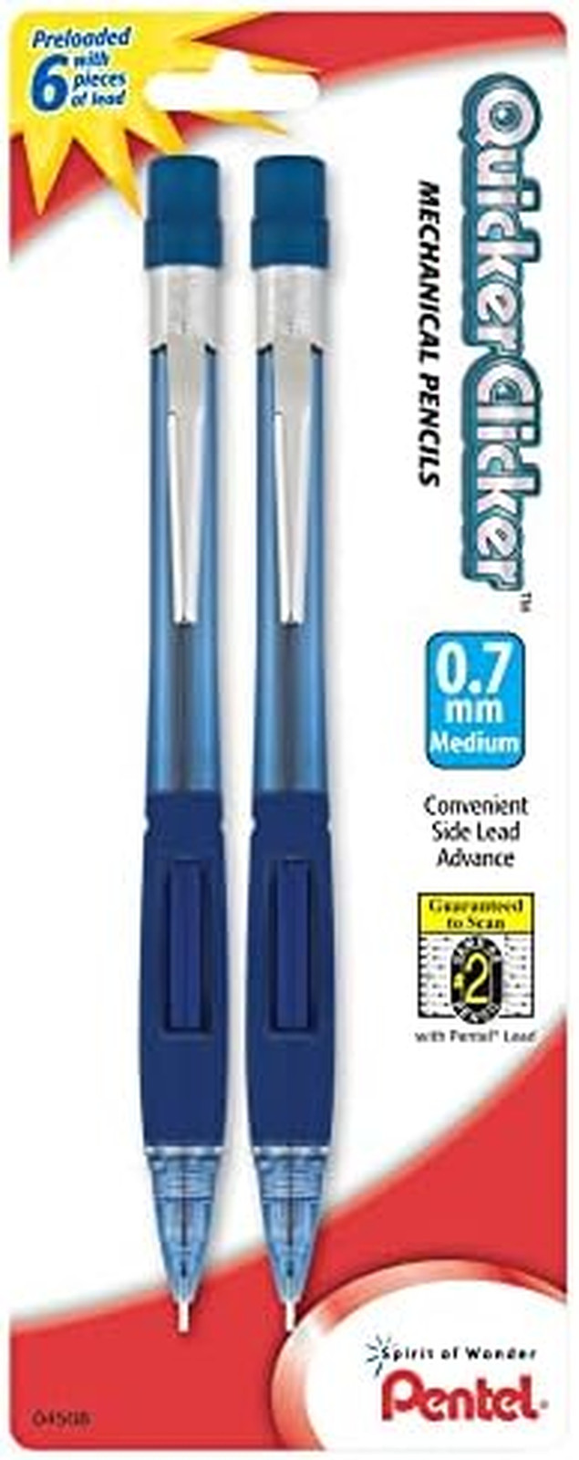 Pentel Quicker Clicker Automatic Pencils, 0.7Mm, Transparent Blue Barrel and Pur