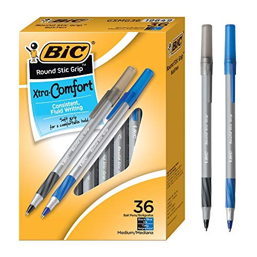 Round Stic Grip Xtra Comfort Ballpoint Pen, Medium Point Black and Blue