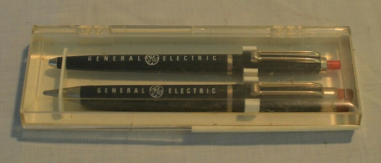 Vintage General Electric~GE~company Pen set~w/ case~Mechanical Pencil~Ballpoint