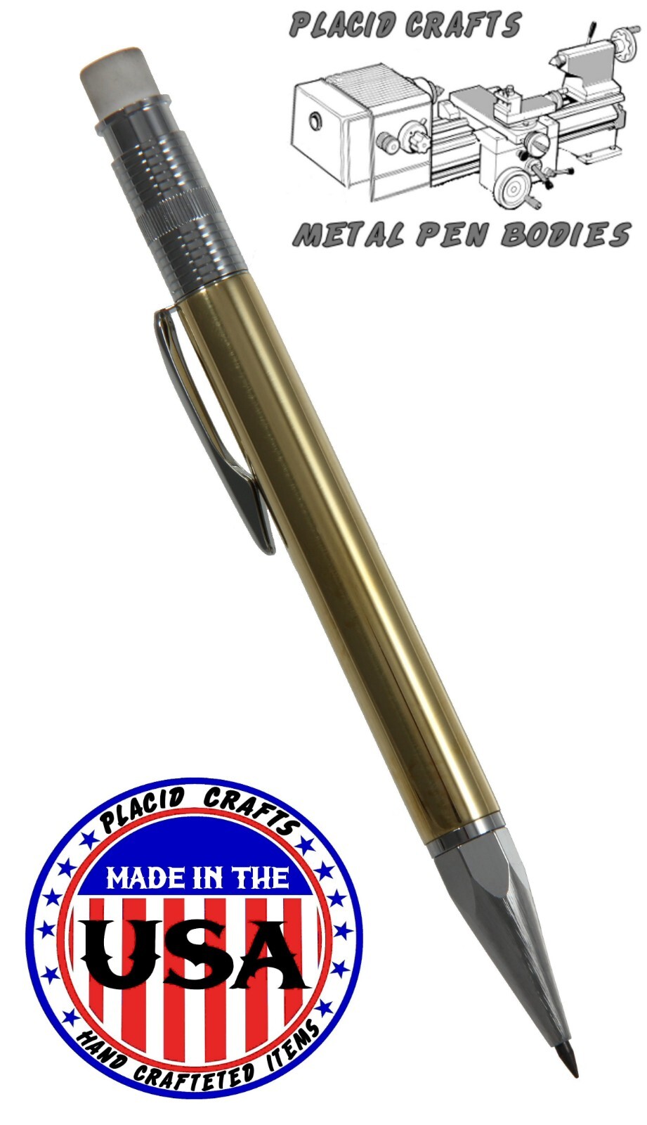 Throw Back Handcrafted 2mm Pencil in Chrome with a Raw Brass Body / #189