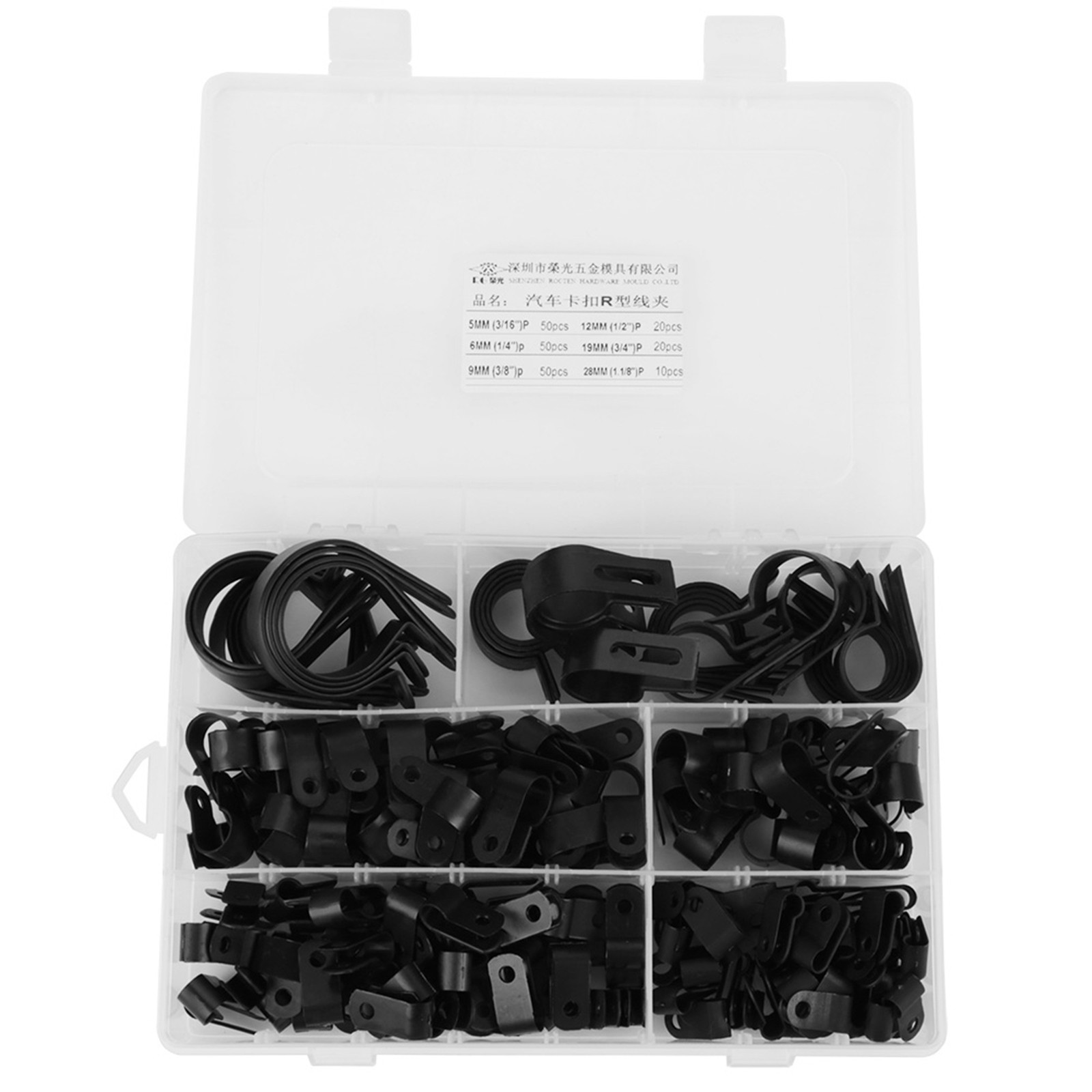 200pcs Nylon P Fasteners Clips Clamps Assorted Box For Cable Conduit Kit (Black)