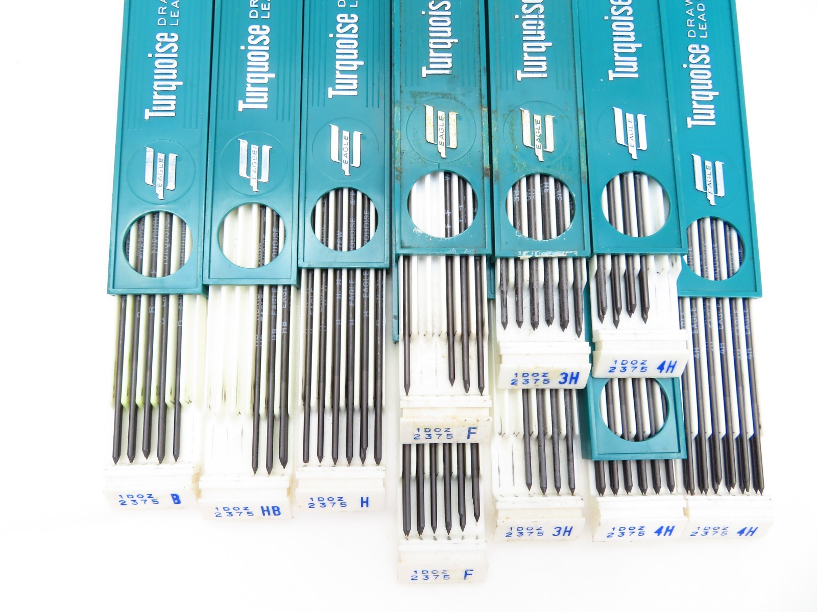 Vintage Eagle Turquoise Drawing Leads 10 Cases Assorted HB H B F 3H 4H Partial