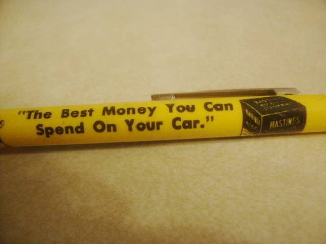 Vintage Advertising Mechanical Pencil HASTINGS PISTON RINGS SQUARE JAW GUY Icon!
