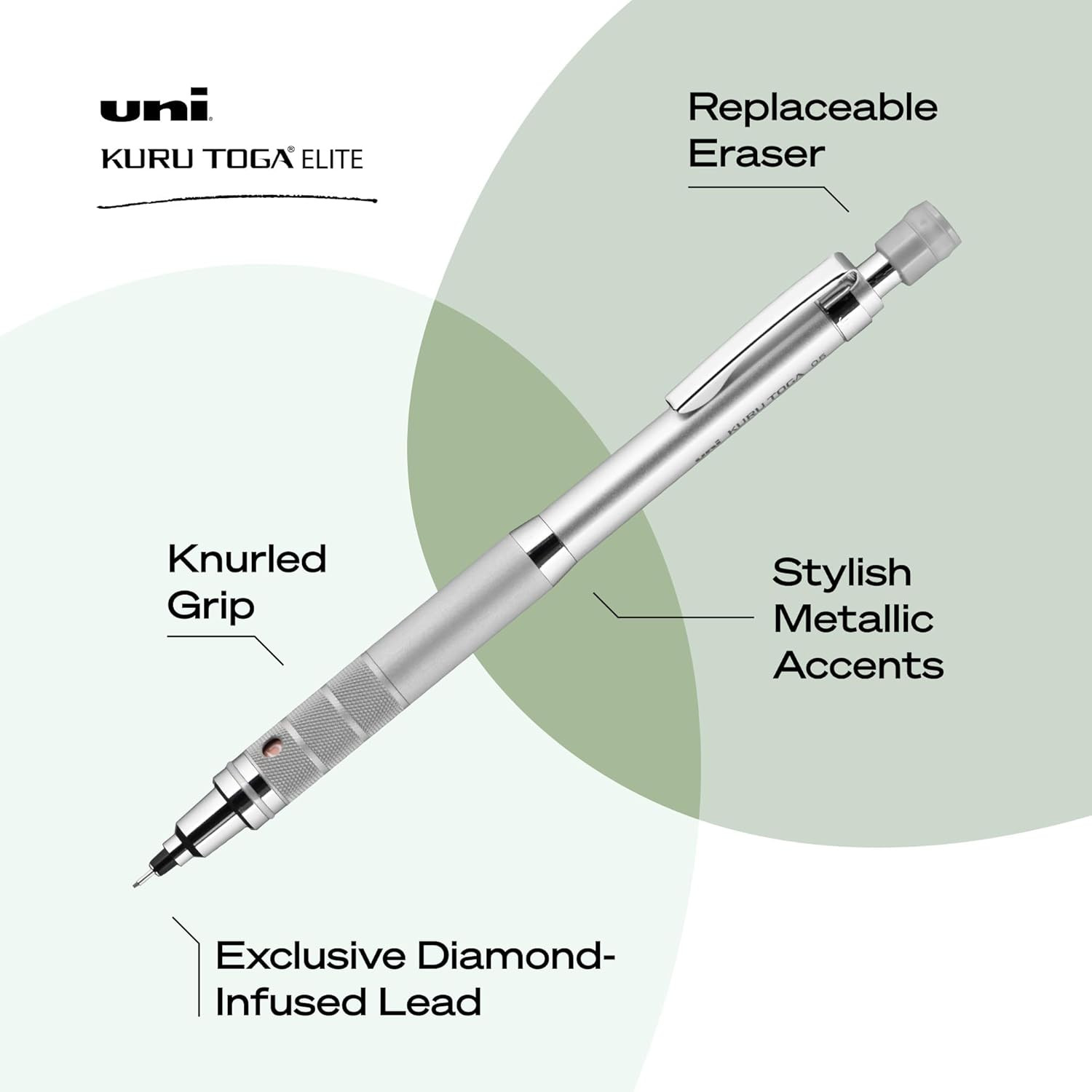 ball Kuru Toga Elite Mechanical Pencil Starter Kit, 0.5Mm, HB #2, Silver Barrel,