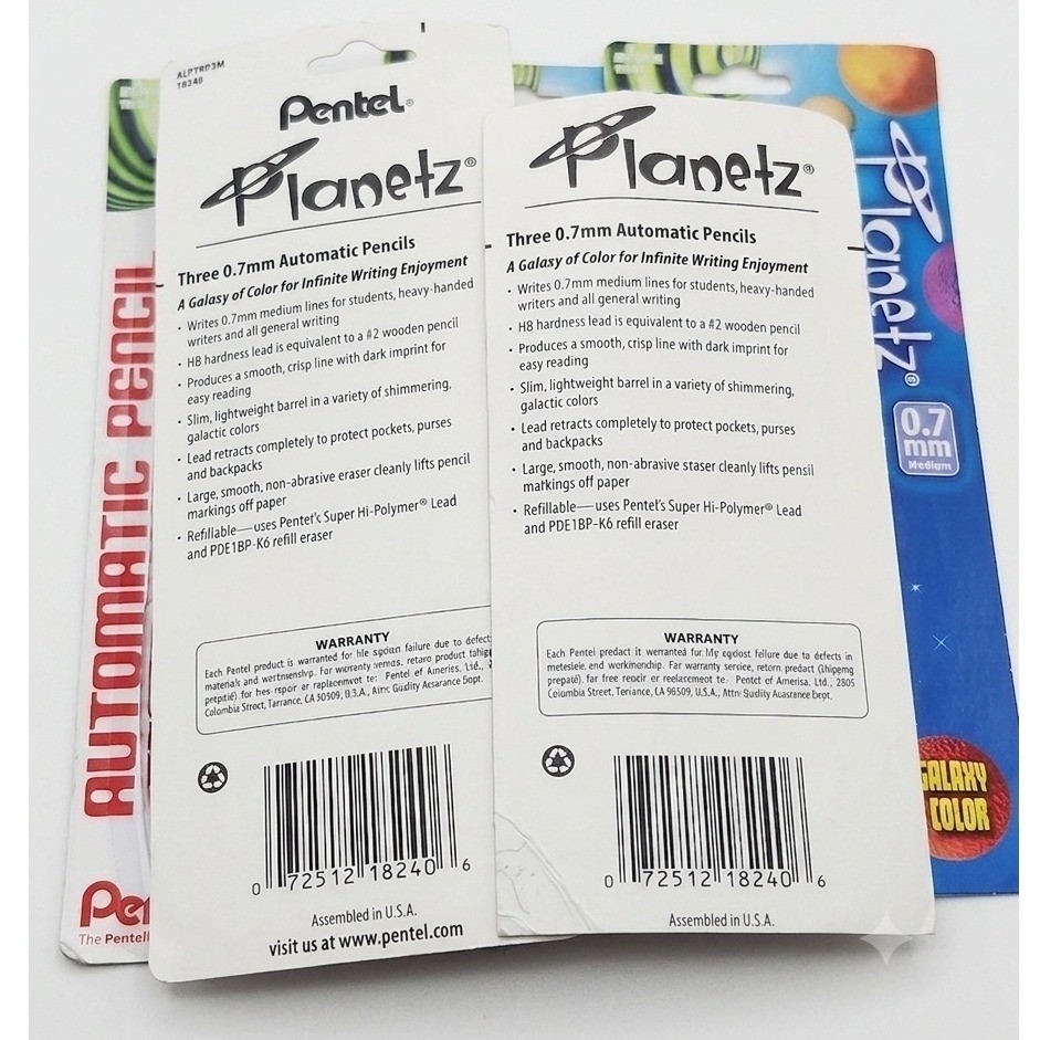 Pentel Planetz 0.7mm Automatic Mechanical Pencils HB Med. Lead Lot of 5 3ct NOS