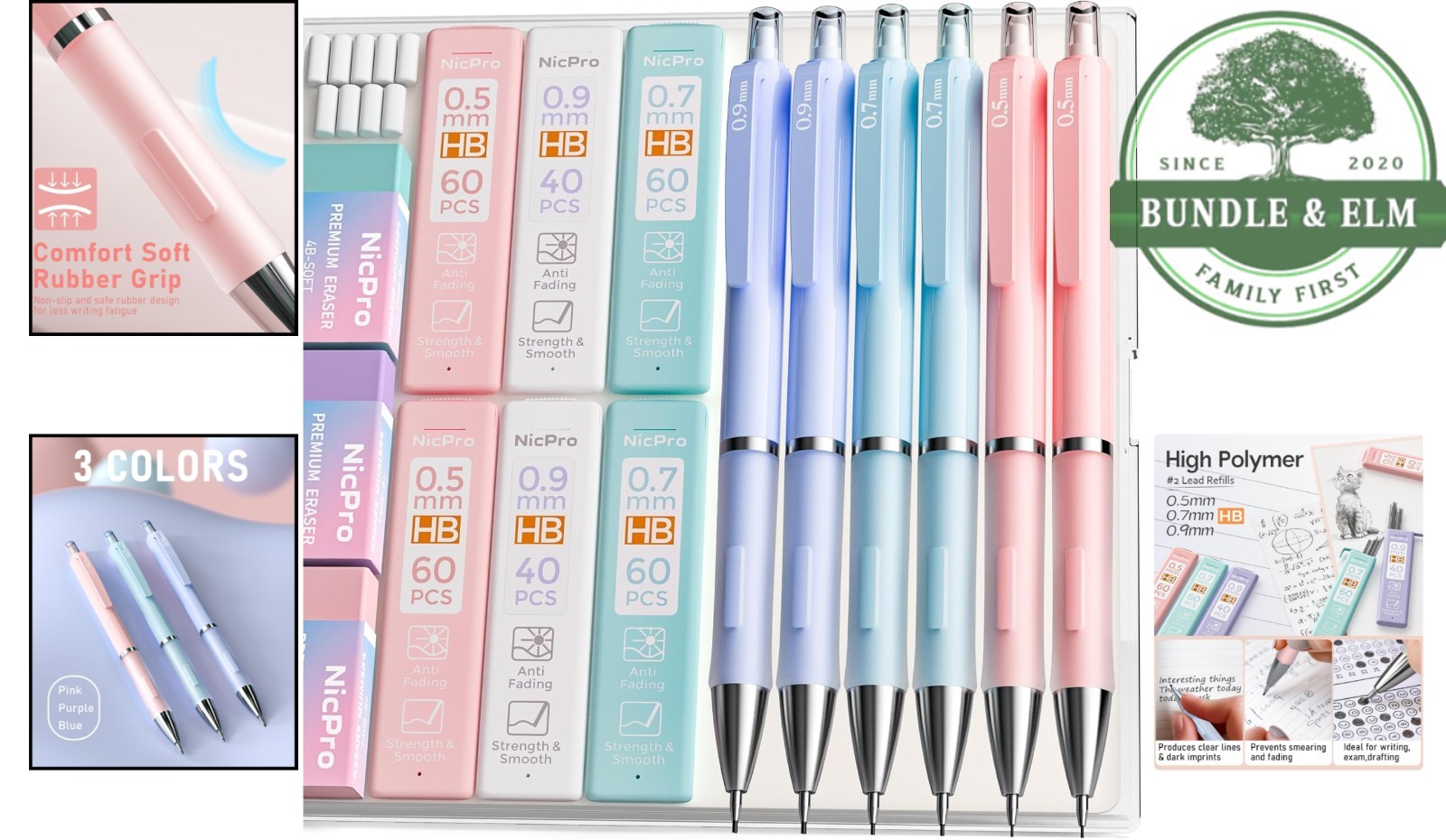 Cute Mechanical Pencils with Erasers and Lead Refills for Drawing and Drafting