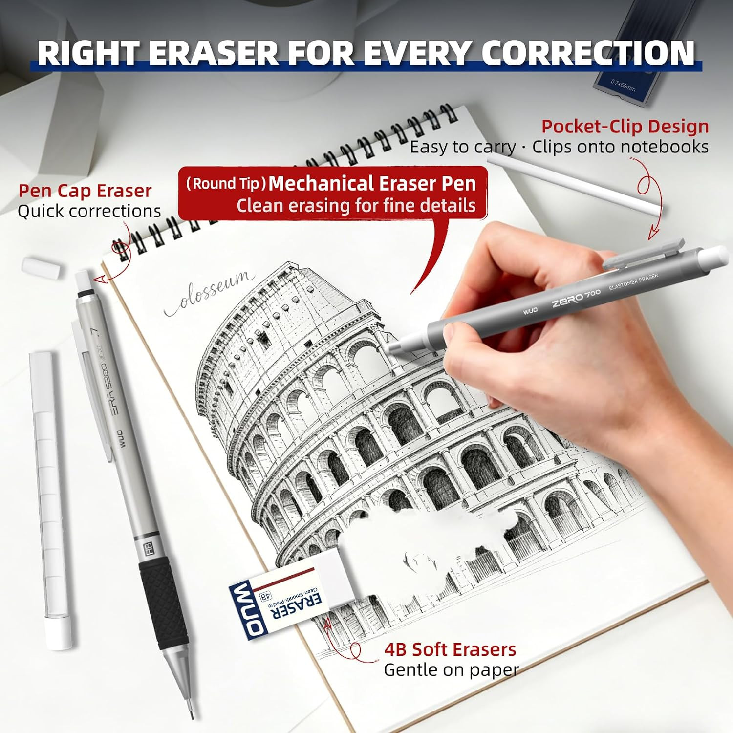 0.7Mm Mechanical Pencil Set, 3PCS Metal Drafting Pencils with 360 HB Lead Refill